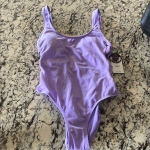 Purple Ribbed One-Piece Swimsuit